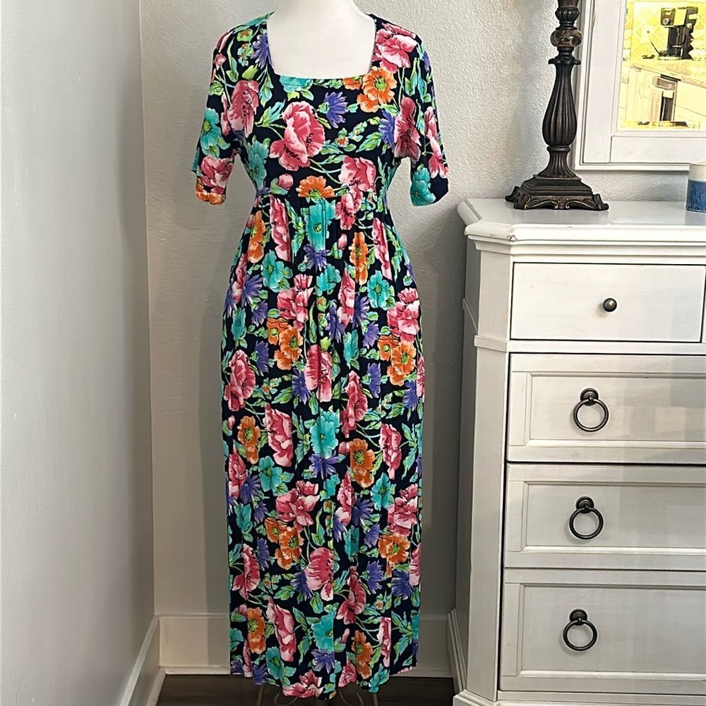 Diane‎ Von Furstenberg Floral Square Neck Short Sleeve Picket Maxi Dress Small